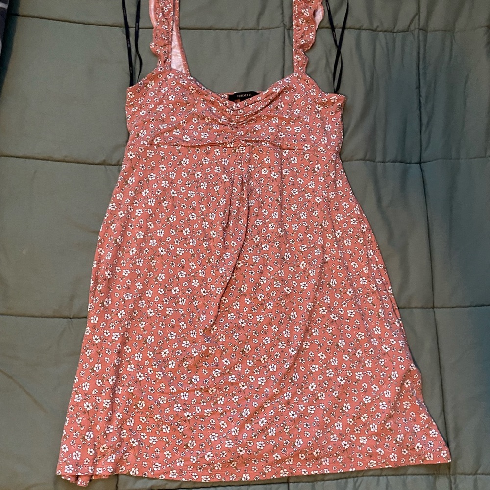 pink/coral floral “flowy” dress from forever 21